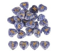 sourcing map 25Pcs Rune Stones Set with Engraved Elder Futhark Alphabet, Blue Spotted Jasper Crystals Heart Stones Love Balancing Meditation Massage Gift Palm Worry Stones for Anxiety Relief