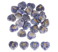 sourcing map 25Pcs Rune Stones Set with Engraved Elder Futhark Alphabet, Blue Veins Stone Crystals Heart Stones Love Balancing Meditation Massage Gift Palm Worry Stones for Anxiety Relief