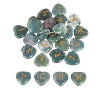 sourcing map 25Pcs Rune Stones Set with Engraved Elder Futhark Alphabet, Green Indian Agate Crystals Heart Stones Love Balancing Meditation Massage Gift Palm Worry Stones for Anxiety Relief