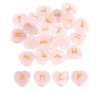 sourcing map 25Pcs Rune Stones Set with Engraved Elder Futhark Alphabet, Rose Quartz Crystals Heart Stones Love Balancing Meditation Massage Gift Palm Worry Stones for Anxiety Relief
