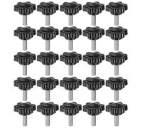 sourcing map 25pcs Star Knobs M5 x 16mm 304 Stainless Steel Threaded Stud 25mm Plastic 6-Star Head Hand Tightening Thumb Screw Clamping Jig Knob Handle, Black
