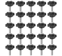 sourcing map 25pcs Star Knobs M5 x 20mm 304 Stainless Steel Threaded Stud 25mm Plastic 6-Star Head Hand Tightening Thumb Screw Clamping Jig Knob Handle, Black