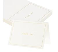 sourcing map 25Pcs Thank You Cards, 14 x 9.5cm Blank Folded Cardstock Greeting Card with Gold Foil Border for Wishes Gift Wedding Graduation Birthday DIY Craft Invitations, White