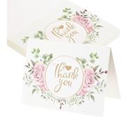 sourcing map 25Pcs Thank You Cards, 3.7"x5.5" Floral Folded Blank Cardstock, Thank You Notes for Greeting Cards Wedding Graduation Birthday DIY Craft Invitations, Twin Roses Style