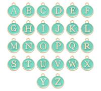 sourcing map 26 Pcs Letter Charm, Alloy A-Z Initial Charm Round Alphabet Pendant for Necklace Bracelet Earring Jewelry Making Diy, Green