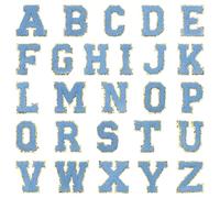 sourcing map 26Pcs Chenille Letter Patches, A-Z Alphabet Self Adhesive Chenille Patches Embroidered Patch Stickers for DIY Fabric Clothing Shoes Bags, Light Blue