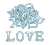 sourcing map 26pcs Letter Iron on Patch Decorative A-Z, Blue Glitter Pearl Alphabet Applique Rhinestone English Letter for DIY Clothing Repair Hat Bag