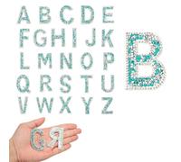 sourcing map 26pcs Rhinestone Iron on Letter Patches, A-Z Self Adhesive Glittery Rhinestone Alphabet Letter Sticker Appliques for DIY Jackets Hats Clothes Backpack, Blue