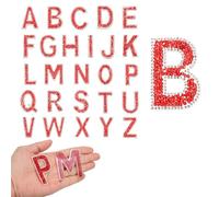 sourcing map 26pcs Rhinestone Iron on Letter Patches, A-Z Self Adhesive Glittery Rhinestone Alphabet Letter Sticker Appliques for DIY Jackets Hats Clothes Backpack, Red