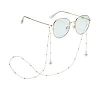 sourcing map 27.5 Inch Eyeglass Chains, Stylish Stars Beaded Glasses Lanyard with 2 Anti-Slip Silicone Rings, Neck Strap Vintage Read Glasses Chain for Women Men, Gold