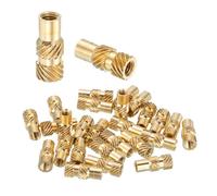 sourcing map 28 Pcs Threaded Inserts, M4 x 12mm L x 6mm OD Pure Brass Metric Knurled Nuts Female Threaded Heat Set Inserts Embedment Nut for 3D Printing Components and Plastic Materials