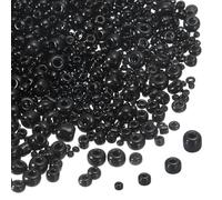 sourcing map 2848pcs Iridescent Glass Seed Beads 1.5/2/3/4mm Acrylic Round Bugle Beads for DIY Jewelry Craft Plants Making Fabric Felt Ornaments, Solid Black