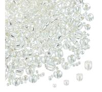 sourcing map 2848pcs Iridescent Glass Seed Beads 1.5/2/3/4mm Acrylic Round Bugle Beads for DIY Jewelry Craft Plants Making Fabric Felt Ornaments, Silver