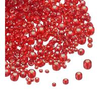 sourcing map 2848pcs Iridescent Glass Seed Beads 1.5/2/3/4mm Acrylic Round Bugle Beads for DIY Jewelry Craft Plants Making Fabric Felt Ornaments, Bright Red
