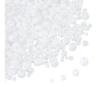 sourcing map 2848pcs Iridescent Glass Seed Beads 1.5/2/3/4mm Acrylic Round Bugle Beads for DIY Jewelry Craft Plants Making Fabric Felt Ornaments, Solid White