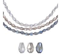 sourcing map 285 PCS Teardrop Crystal Glass Beads, 3x5mm Vertical Hole Faceted Glass Teardrop Spacer Beads for Necklace Bracelet DIY Jewelry Making, Transparent Gray/Light Gray/Pale Blue AB