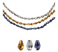 sourcing map 285 PCS Teardrop Crystal Glass Beads, 3x5mm Vertical Hole Faceted Glass Teardrop Spacer Beads for Necklace Bracelet DIY Jewelry Making, Glossy Black/Silver AB/Gold AB