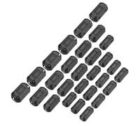 sourcing map 28Pcs 5 Sizes Clip-on Ferrite Ring Core, Ferrite Bead EMI RFI Noise Cable Clip for 3.5mm/5mm/7mm/9mm/13mm Diameter Cable, Black