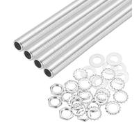 sourcing map 28Pcs 7.9" Lamp Pipe Nipples Kit with Hex Nuts Washers, 1/4IP All Threaded 1/2" Outer Diameter Lamp Rod Hollow Tube Fasteners for Lamp Assembly Chandelier DIY Repair, Silver