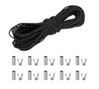sourcing map 2mm Reflective Guyline Camping Paracord, 65ft Thin Reflective Cord Rope with Cord End Caps for DIY Shoe Laces, Tarp Hiking Tent Camping, Black