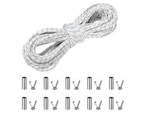 sourcing map 2mm Reflective Guyline Camping Paracord, 65ft Thin Reflective Cord Rope with Cord End Caps for DIY Shoe Laces, Tarp Hiking Tent Camping, White