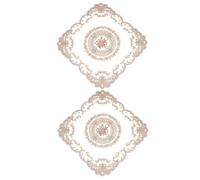 sourcing map 2Pack Retro Lace Placemat 12x12-in Square Embroidered Table Place Mats French Crochet Doilies Coasters Cup Mat for Home Wedding, Gray Brown