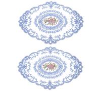sourcing map 2Pack Retro Lace Placemat 12x16-in Oval Embroidered Table Place Mats French Crochet Doilies Coasters Cup Mat for Home Wedding, Blue
