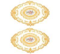 sourcing map 2Pack Retro Lace Placemat 12x16-in Oval Embroidered Table Place Mats French Crochet Doilies Coasters Cup Mat for Home Wedding, Yellow
