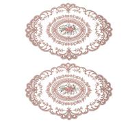 sourcing map 2Pack Retro Lace Placemat 12x16-in Oval Embroidered Table Place Mats French Crochet Doilies Coasters Cup Mat for Home Wedding, Dusty Rose