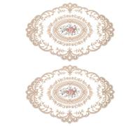 sourcing map 2Pack Retro Lace Placemat 12x16-in Oval Embroidered Table Place Mats French Crochet Doilies Coasters Cup Mat for Home Wedding, Dark Beige