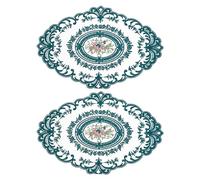 sourcing map 2Pack Retro Lace Placemat 12x16-in Oval Embroidered Table Place Mats French Crochet Doilies Coasters Cup Mat for Home Wedding, Dark Green