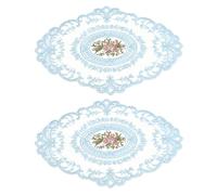sourcing map 2Pack Retro Lace Placemat 12x16-in Oval Embroidered Table Place Mats French Crochet Doilies Coasters Cup Mat for Home Wedding, Sky Blue