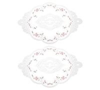 sourcing map 2Pack Retro Lace Placemat 12x17-in Oval Embroidered Table Place Mats French Crochet Doilies Coasters Cup Mat for Home Wedding, White/Pink