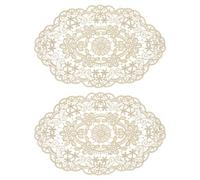 sourcing map 2Pack Retro Lace Placemat 12x18-in Oval Embroidered Table Place Mats French Crochet Doilies Coasters Cup Mat for Home Wedding, Tawny