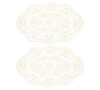 sourcing map 2Pack Retro Lace Placemat 12x18-in Oval Embroidered Table Place Mats French Crochet Doilies Coasters Cup Mat for Home Wedding, Beige