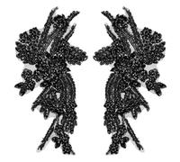 sourcing map 2Pack Rhinestone Applique Patches, 26.5x18 cm Black Lace Embroidery Patches Sew on Rhinestone Beaded Sequins for Sewing Making Dresses Wedding Banquet Evening Gown Decoration