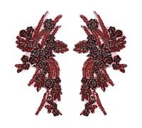 sourcing map 2Pack Rhinestone Applique Patches, 26.5x18 cm Burgundy Lace Embroidery Patches Sew on Rhinestone Beaded Sequins for Sewing Making Dresses Wedding Banquet Evening Gown Decoration