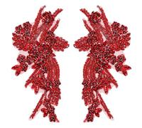 sourcing map 2Pack Rhinestone Applique Patches, 26.5x18 cm Red Lace Embroidery Patches Sew on Rhinestone Beaded Sequins for Sewing Making Dresses Wedding Banquet Evening Gown Decoration