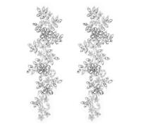 sourcing map 2Pack Rhinestone Applique Patches, 33x10 cm Silver Lace Embroidery Patches Sew on Rhinestone Beaded Sequins for Sewing Making Dresses Wedding Banquet Evening Gown Decoration