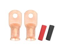 sourcing map 2pcs 1/0 AWG M6 Battery Lugs Ring Terminals, 1/4" 6mm Stud Crimp Wire Terminal Connector End Copper, 2:1 Heat Shrink Tubing, Gold