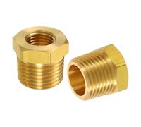 sourcing map 2Pcs 1/2 BSPT Male x 1/4 NPT Female Brass Reducer Hex Bushing Threaded Pipe Fitting, Brass Threaded Pipe Fitting Adapter for Water, Gas, Oil Pipeline Systems