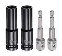 sourcing map 2pcs 1/2" Drive 13mm 6-Point Deep Sockets 3" Length with 2pcs 1/2" to 1/4" Hex Shank Adapters Sandblasted, CR-V Steel Socket Adapter Accessory Set Kit for Hex Bolts Nuts