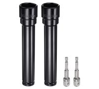 sourcing map 2pcs 1/2" Drive 32mm 6-Point Deep Sockets 8" Length with 2pcs 1/2" to 1/4" Hex Shank Adapters Sandblasted, CR-V Steel Socket Adapter Accessory Set Kit for Hex Bolts Nuts