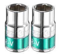 sourcing map 2pcs 1/2" Drive 6 Points Socket 13mm Metric Shallow Impact Socket CR-V Steel Flip Socket Spindle Axle Nut Impact Socket for Home Auto Hex Nuts Bolts Repair, Silver Green