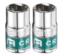 sourcing map 2pcs 1/2" Drive 6 Points Socket 14mm Metric Shallow Impact Socket CR-V Steel Flip Socket Spindle Axle Nut Impact Socket for Home Auto Hex Nuts Bolts Repair, Silver Green