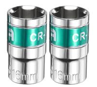 sourcing map 2pcs 1/2" Drive 6 Points Socket 16mm Metric Shallow Impact Socket CR-V Steel Flip Socket Spindle Axle Nut Impact Socket for Home Auto Hex Nuts Bolts Repair, Silver Green