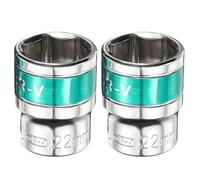 sourcing map 2pcs 1/2" Drive 6 Points Socket 22mm Metric Shallow Impact Socket CR-V Steel Flip Socket Spindle Axle Nut Impact Socket for Home Auto Hex Nuts Bolts Repair, Silver Green