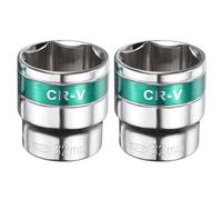 sourcing map 2pcs 1/2" Drive 6 Points Socket 32mm Metric Shallow Impact Socket CR-V Steel Flip Socket Spindle Axle Nut Impact Socket for Home Auto Hex Nuts Bolts Repair, Silver Green