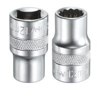 sourcing map 2pcs 1/2" Drive by 12mm 12-Point Shallow Socket 38mm Length Metric Spline Socket