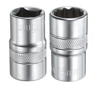 sourcing map 2pcs 1/2" Drive by 15mm 12-Point Shallow Socket 38mm Length Metric Spline Socket